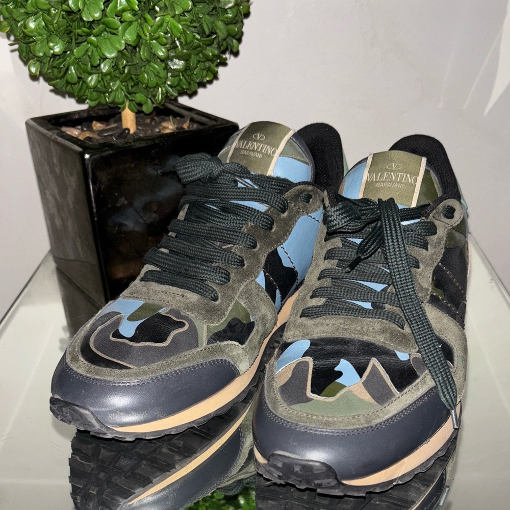 Valentino Men's Camouflage Sneakers - Black, Green, and Blue